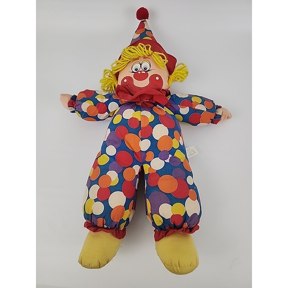 VtgTb Trading Clown 22 Inch Plush Doll Rattle Yarn Hair Eyelet Lace Multicolored